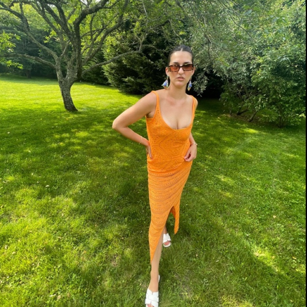 Astr Orange Asymmetrical Slit Bodycon Dress